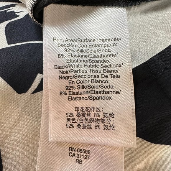 DKNY Women's Button Down Floral Print Silk Blouse Top, Size Small, Navy/White - Picture 9 of 10